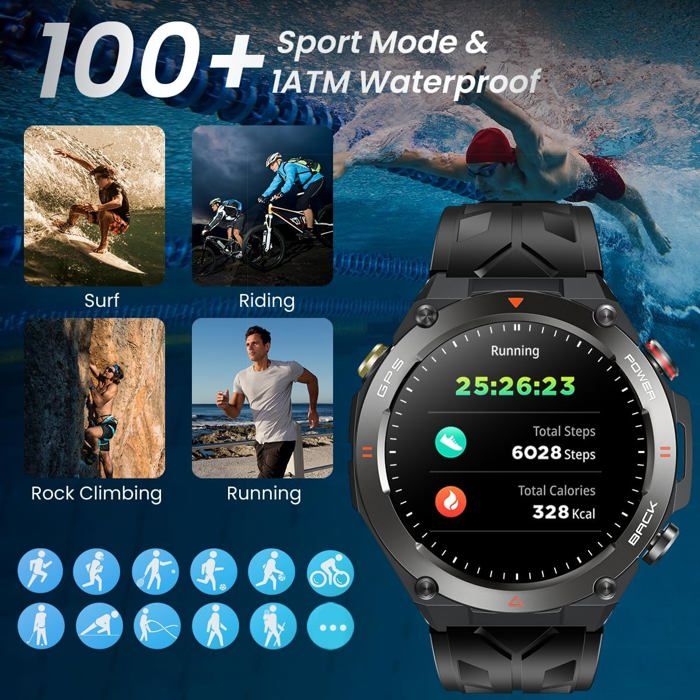 Ontre Connectée Hoe Avec Appel Bluetooth, 2,02" Fitness Sartwatch, 110+ Odes Sportifs