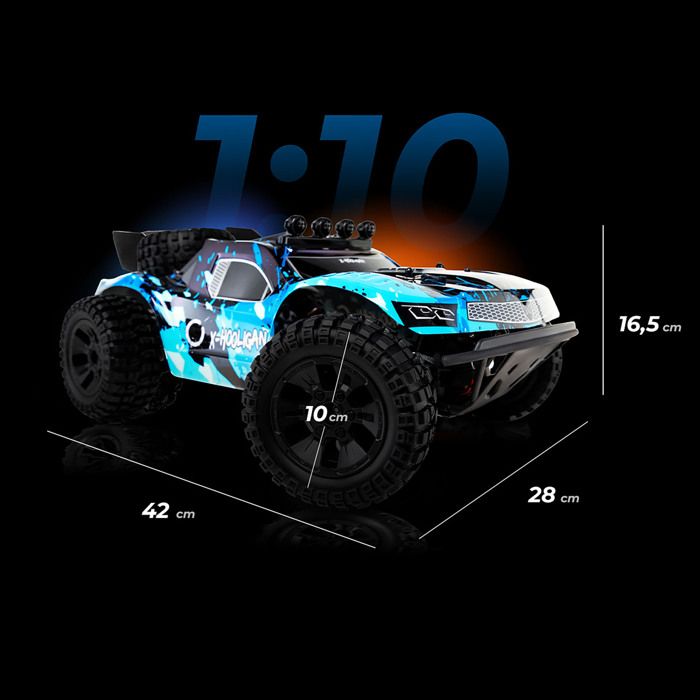 Voiture Télécommandée X-Hooligan 1:10 - 4x4, 35 Km/h, Portée 100 M, Bleue, Neuve