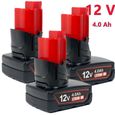 3 pcs  12V 4.0Ah Li-ION Batterie pour Milwaukee M12 M12B 48-11-2411 48-11-2420 48-11-2401 48-11-2402 M-12 M12 Outils de Batterie-0