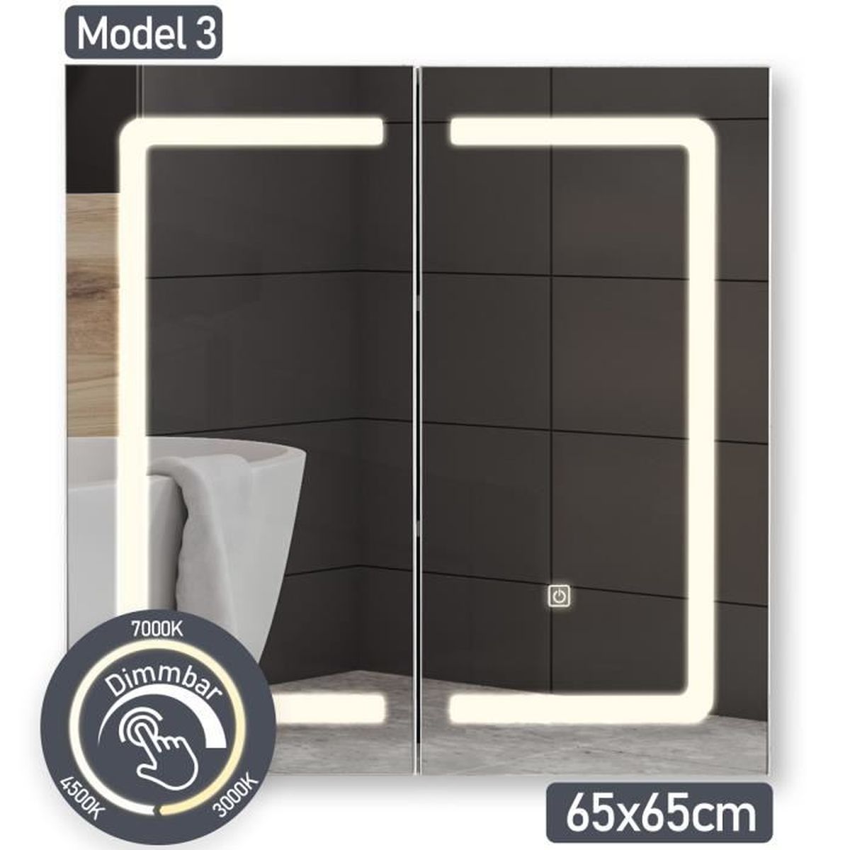 AQUAMARIN® Armoire de Toilette avec Miroir et Éclairage 65x65x13cm