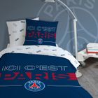 PSG - PARIS SAINT GERMAIN Parure de lit imprimée 100% Coton - PSG DEVISE - Bleu - 140x200+63x63cm