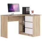 Bureau AKORD d'angle droit B16 Chêne Sonoma 124 cm 3 tiroirs façade Blanche 2 étagères 124x85x77 cm