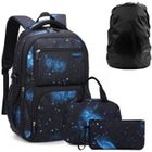 LECOO Sac à Dos - Enfant - Ciel Étoilé Noir et Bleu - Nylon Haute Densité - Imperméable - 4PCS