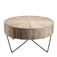 MACABANE LALY - Table basse ronde 90x90cm bois Teck naturel pieds épingles scandi métal noir