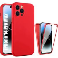 Coque 360 pour iPhone 14 Pro Max Rouge, Protection Intégrale Hybride Anti-Rayures