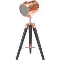 BRUBAKER - Lampadaire/Lampe sur pied - Design industriel - Hauteur 65 cm - Trépied en Bois/Noir - Spot en Métal/Cuivré