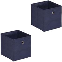 Lot de 2 tiroirs en tissu bleu foncé ELA boîte de rangement ouverte avec poignée dim 27 x 27 x 27 cm, pour linge jouets vêtements
