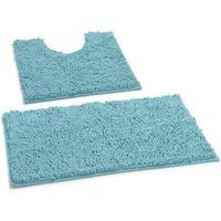 Tapis de salle de bain - OLALI - Ensemble de tapis de bain 2 pièces en chenille - Bleu - Adulte - Mixte