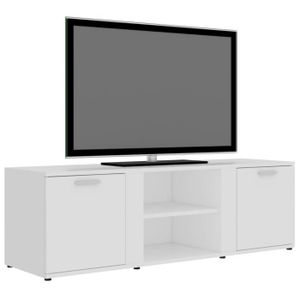 MEUBLE TV Meuble TV HAO - Blanc - 120x34x37 cm - 2 portes et 2 compartiments ouverts