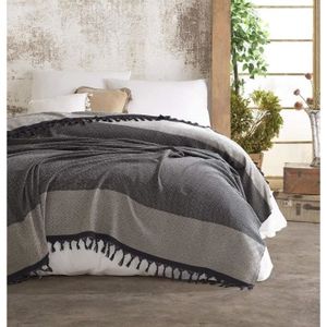 idéal pour le lit et le canapé 100 % coton 200 x 250 cm Belle Living Atil Couvre-lit de qualité supérieure avec des franges faites à la main