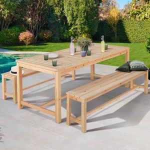 Ensemble table et chaise de jardin IDMARKET Salon de jardin en bois UVITA table de jardin 180 cm + 2 bancs