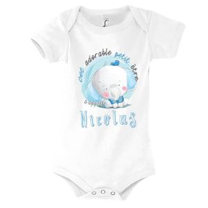 BODY Nicolas | Body avec Manche pour bébé garçon - Collection prénom Cute Mignon pour Nouveau né