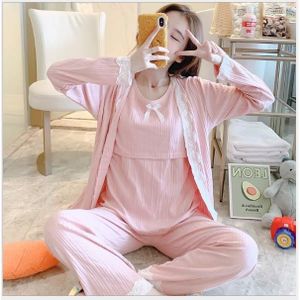 PYJAMA Pink Pyjama D'allaitement Pour Femmes Enceintes, 3 Combinaisons D'automne, Vêtements De Nuit D'allaitement Rose/bleu Pour Femmes En