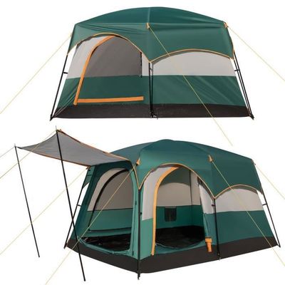 COSTWAY Tente De Camping 8-10 Pers. – Dôme Géant Avec Auvent Parasol Et Moustiquaire 4 Côtés – 300x300x250 Cm – Idéale Pour Famille, Rando Et Pique-nique – Beige