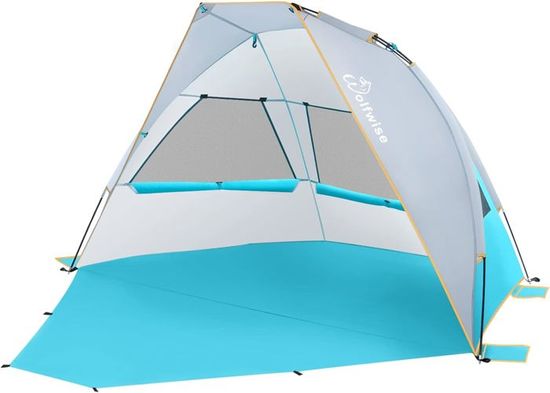 Tente De Plage Portable 2x2M Anti UV UPF50 Abris Solaire Avec 4 Sacs Pour Sable Piquets De Sol 2 Poteaux Sac De Transport Bleu