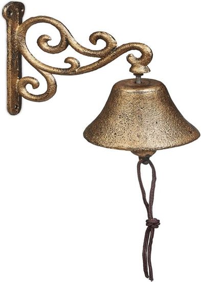 Cloche D'entrée Vintage Dorée Relaxdays - Sonnette Murale En Fonte 0,9 Kg