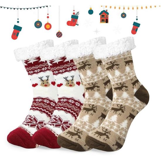 Jeasona Chaussettes Chausse-pieds Doux Antidérapantes Femme – Motifs Animaux Mignons Panda Renard Hibou Pingouin, Chaussettes Polaires Hiver 35-38