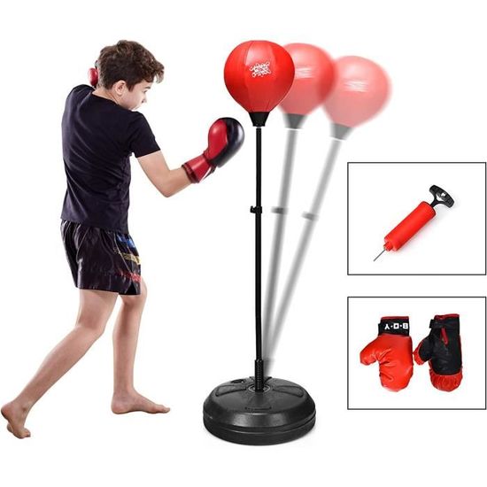 Punching ball sur pied pour enfant hauteur réglable base de lestage paire  gants inclus rouge noir Excellent ABI - Cdiscount Sport