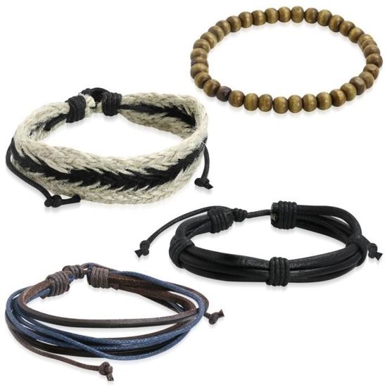 Bracelet Unisexe Cuir Et Perles - Doré, Argenté, Marron - Réglable, Idéal Homme Ou Femme
