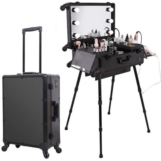 Valise Maquillage Professionnelle 3 En 1 - Roulettes 36x24x78cm Noir