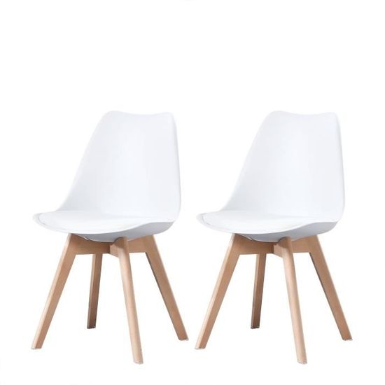 Clara - Lot de 2 chaises scandinave - Blanc - pieds en bois massif design salle à manger salon chambre - 49 x 58 x 82 cm
