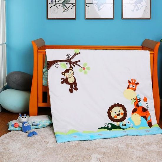 I Baby Nouveau Ne Parure De Lit Bebe Parure De Lit De Bebe Berceau 4 Pcs Jungle Journey 100 Coton Imprime Drap Housse De Couette Cdiscount Maison
