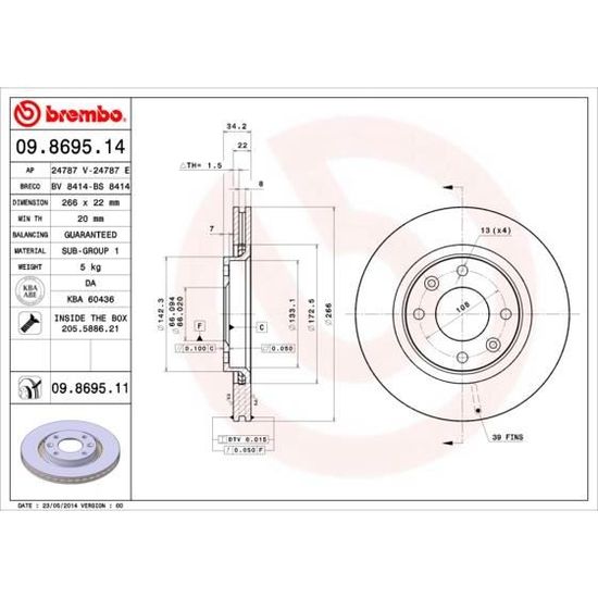 Brembo 09.5180.30 Jeu De Disques De Frein Avant Ventilés 281x26 - Fiat Alfa Romeo Lancia