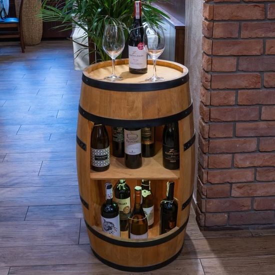 Casier à Vin En Bois Avec Plateau - Support 9 Bouteilles Et 4 Verres Pour Cuisine Et Cave