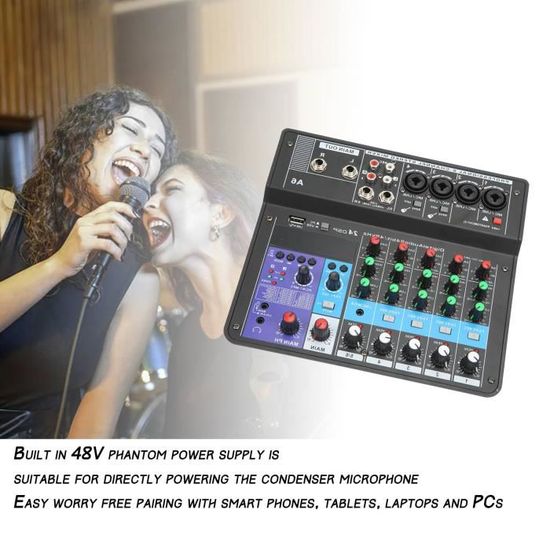 Mini Table De Mixage Audio GOEDCH - 6 Canaux Stéréo - Compacte (14,5 Cm) - Boîtier Métal - Faible Bruit - Pour Studio, Scène Et Home Studio