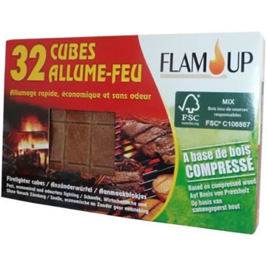 Cheminett - Cubes Allume Feu Naturels - 72 Pièces - À Base De Sciure De Bois De Conifères Certifié FSC Et D'Huile Végétale - Temps De Combustion 8 à 10 Min, Marron