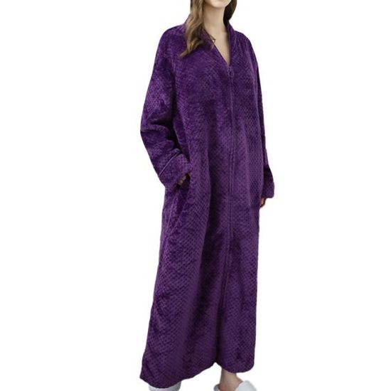 Peignoir Femme Homme Peluche ?� Capuche-Col V, Hiver Peignoir ?� Fermeture Eclair Longue Douce 