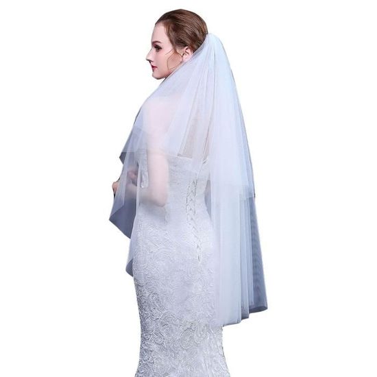 Voile De Mariée Court 75 Cm - Tulle Deux Couches, Peigne, Blanc Ivoire, Minimaliste
