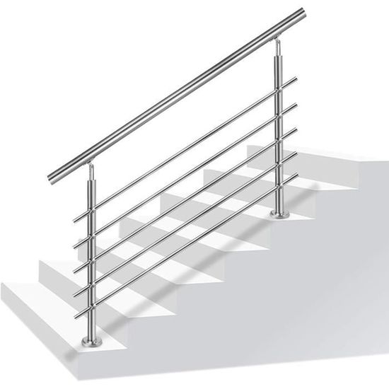 YUENFONG Rampe d'escalier en acier inoxydable, 180 cm, balustrade, balcon, avec 5 traverses pour escaliers