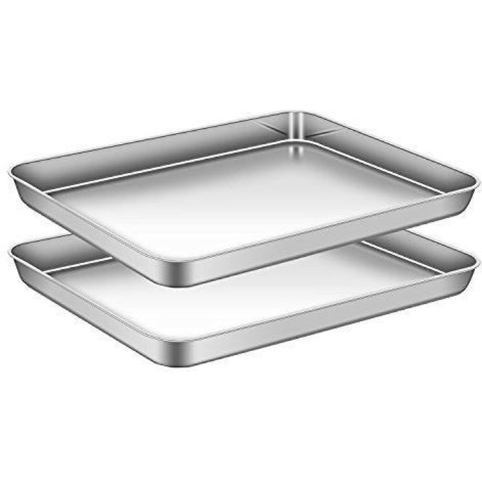 WEZVIX plaque de cuisson en acier inoxydable lavable au lave-vaisselle 31.5 x 25 x 2.5 cm / 40 x 30 x 2.5 cm plaque à pâtisserie rectangulaire plat à rôtir antiadhésif et facile à nettoyer