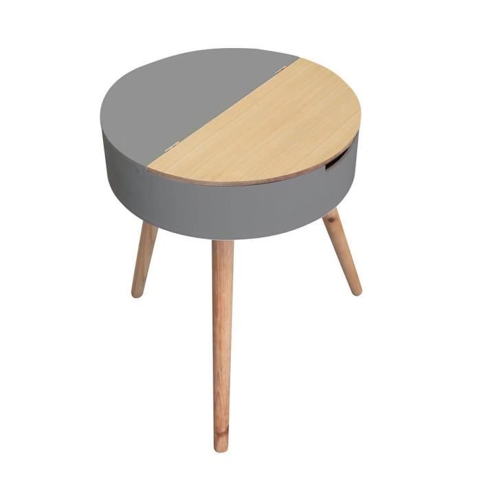 Rofia - Table Basse Ronde Grise avec Coffre