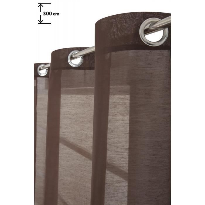 Voilage 140 x 300 cm Six Oeillets Grande Hauteur Effet Naturel Uni Brun Foncé