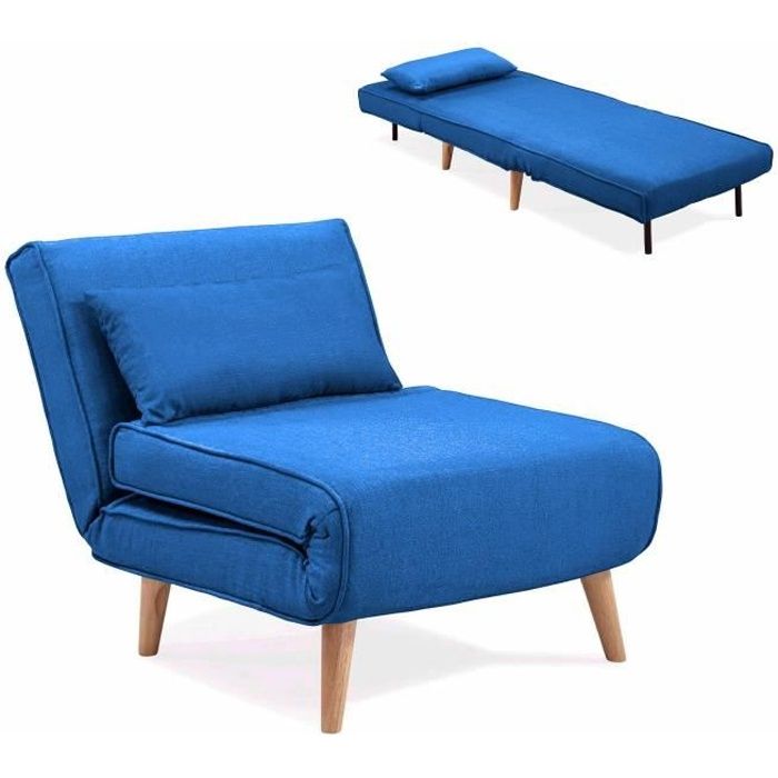 Fauteuil convertible en tissu bleu MAORA