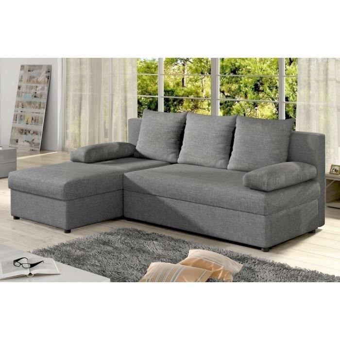 Canapé d'angle 4 places Gris Tissu Luxe Confort