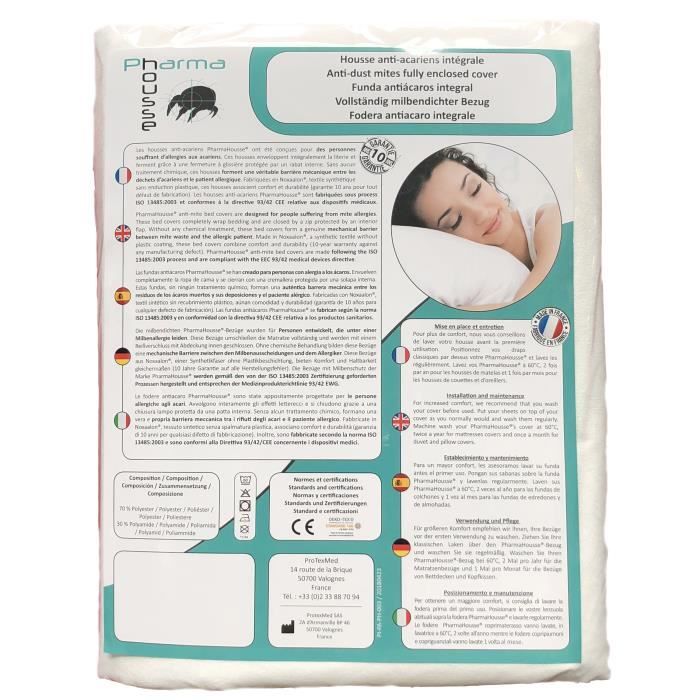 Housse anti-acariens pour matelas 140x190x23 - Dispositif médical