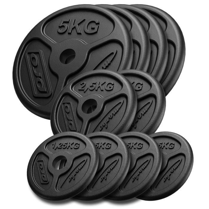 Marbo Sport Ensemble de Poids Minces en Fonte en Fonte ø30 / 31 mm - 4 x 1,25 kg, 2 x 2,5 kg, 4 x 5 kg / 30 kg