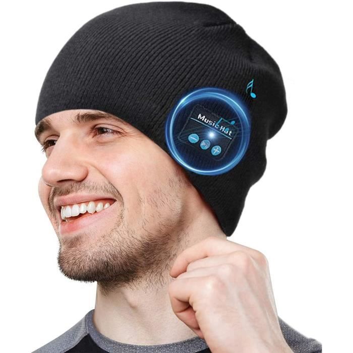 Bonnet Bluetooth Homme avec mp3 Musique, Tech Cadeau Noël pour Pere, Femme. Chaud Bonnet Connecté Hiver pour Running