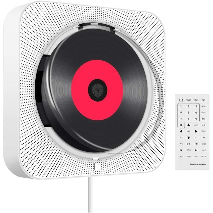 Boombox Lecteur CD/MP3 portable ou à fixer au mur, Bluetooth, enceintes Hi-Fi intégrées, télécommande incluse, radio FM, prise Jack
