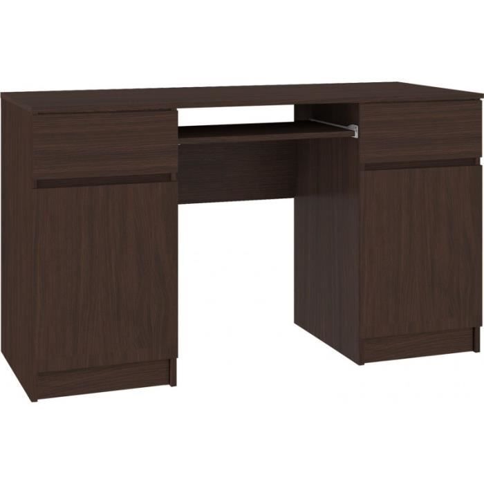 MONA - Bureau informatique moderne 135x77x50 cm - 2 tiroirs + support clavier - Gaming - Table ordinateur multi-rangements - Wenge