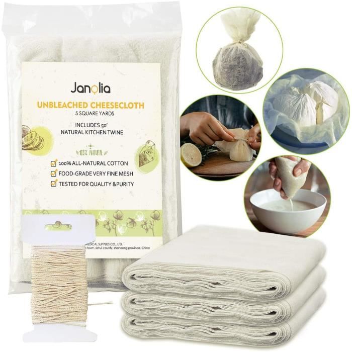 Janolia Sac à Lait, Toile à Fromage, 4.18m², Grade 50, Mousseline Cuisine, Étamine avec 15,2m Ficelle de Cuisine, Tissu de Matériel