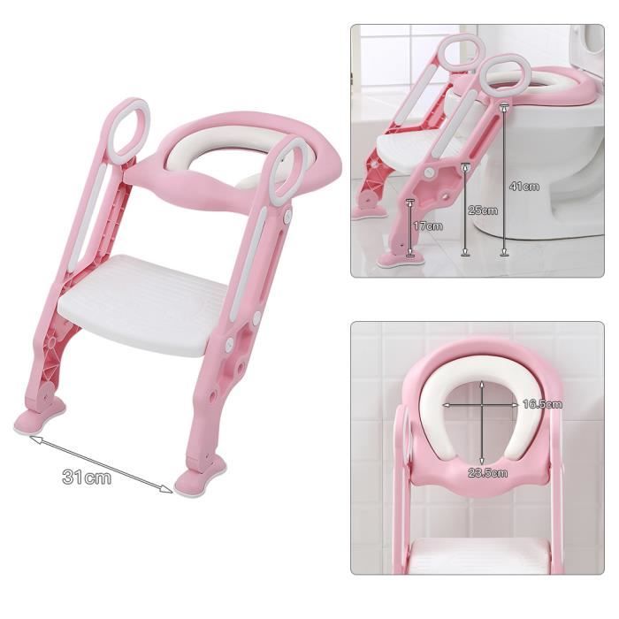 Siège Toilette Enfant avec Échelle, Anti-dérapant, Pliable et Réglable, Rose + Blanc