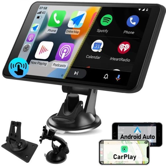 AWESAFE GPS Voiture 7 Pouces HD Écran Tactile avec Carplay sans Fil, Airpaly, Android Auto, Android Auto sans Fil, PhoneLink