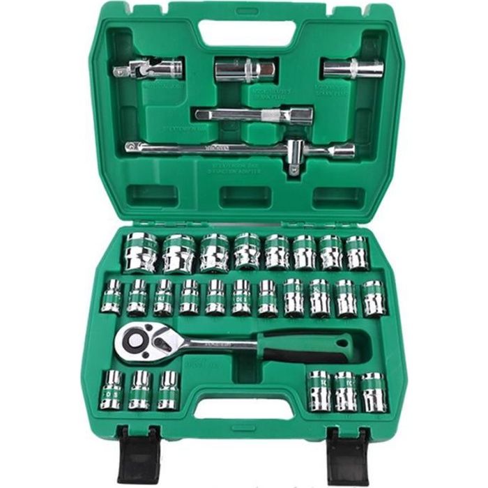 Boite à Outils de voiture 32 Pièces Outils de réparation en Acier Chrome Vanadium (Clés à Cliquet + Douilles) - 8198-2