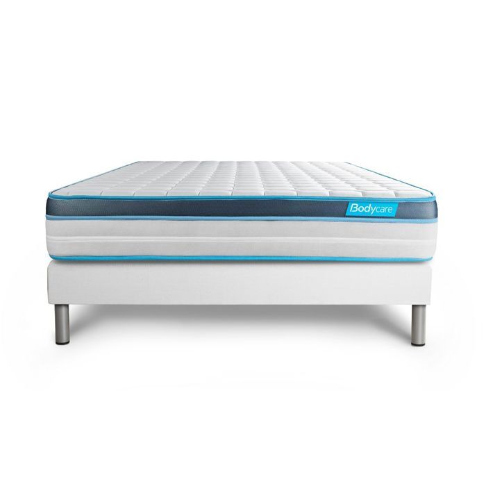 Ensemble sommier matelas 140x200 BodyFit - 24 cm - Confort Ferme - sommier kit blanc