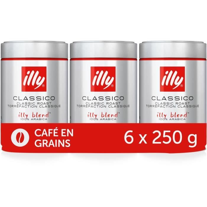 ILLY Café en Grains Classico - 100% Arabica - 6 boîtes de 250g soit 1,5kg