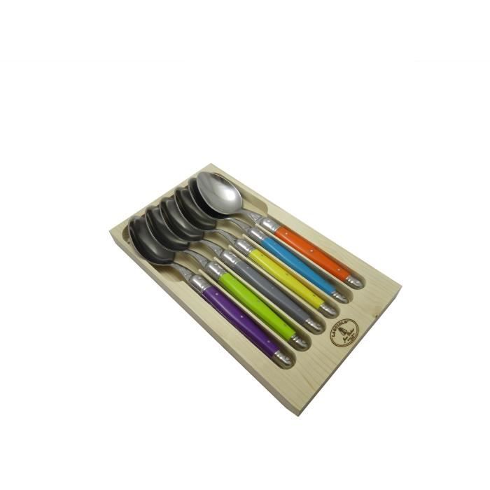 LAGUIOLE Lot de 6 cuillères de table - Inox - Manche ABS couleurs trendy